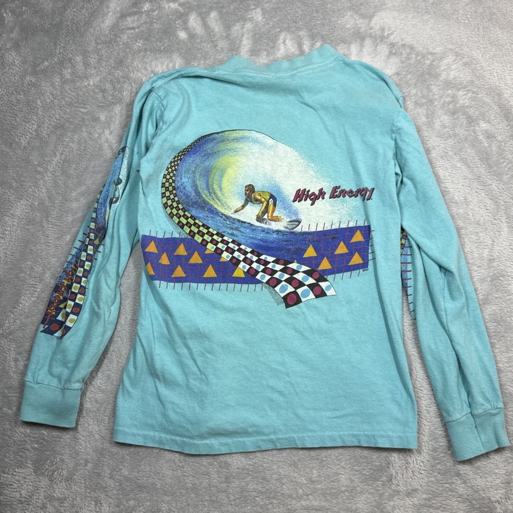 Vintage High Energey West Coast Surf Shop Men S Blue Florida Sleeve Print 80s